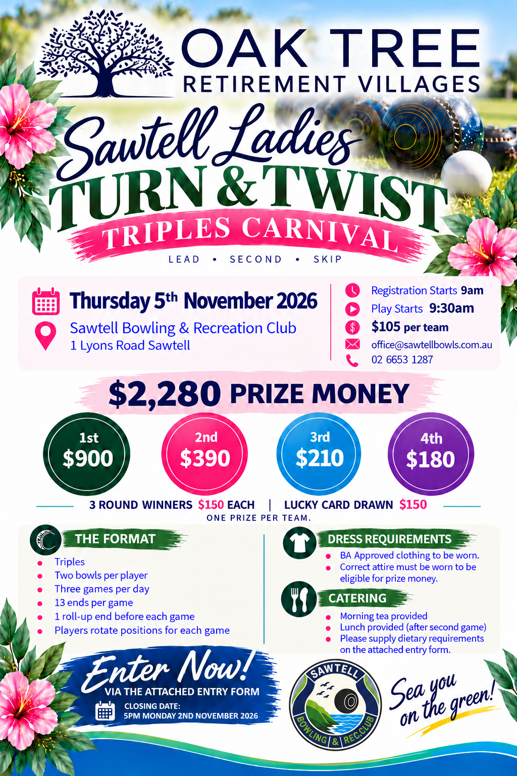 Sawtell club flyer with official logo